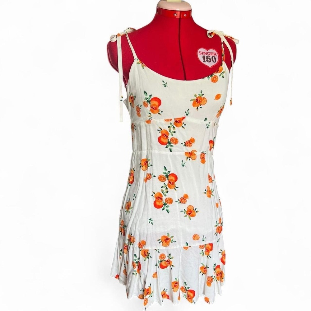 Wild Fable White Orange Citrus Print Sun Dress Tie Straps Back Detail Medium